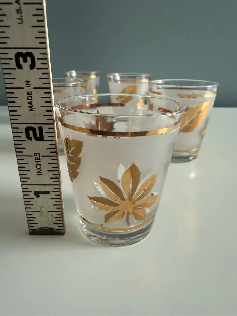 Libbey Vintage Mid Century Modern 1950’s Golden Foliage Shot Glasses